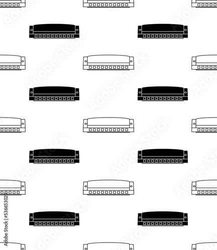Harmonica Icon Seamless Pattern, Music Instrument Icon, French Harp, Mouth Organ