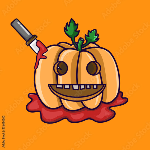 Illustration of scary pumpkin and knife for halloween party decoration