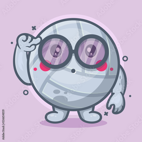 smart volleyball ball character mascot with think expression isolated cartoon in flat style design