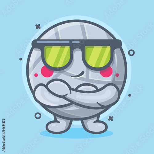 cute volleyball ball character mascot with cool expression isolated cartoon in flat style design
