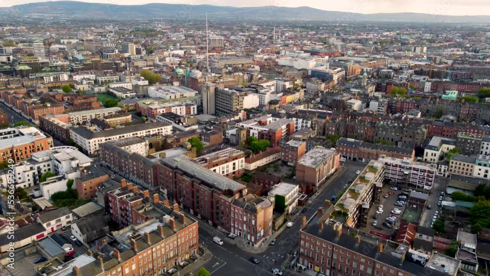 aerial view of Dublin - brick houses, monument aerial view of Dublin - brick houses, monument