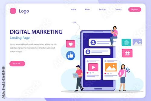 Digital marketing landing page website flat vector template