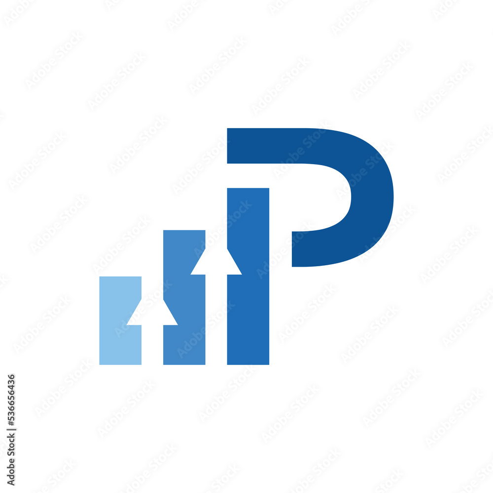 Finance logo design. Icon finance with growth concept and letter P Finance logo design. Icon finance with growth concept and letter P