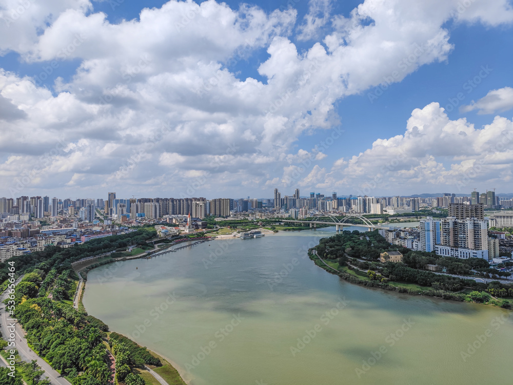 Yongjiang City skyline in Nanning, Guangxi Province, China