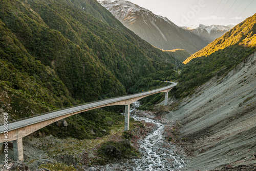 Long bridge in the Arthurs Pass national park in New Zealand