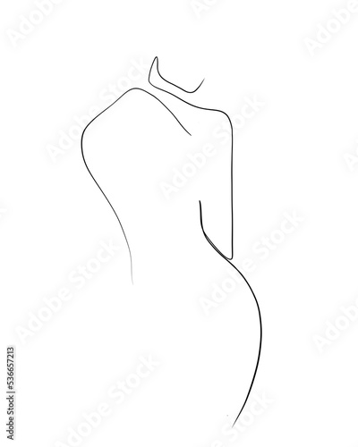A nude woman back is drawn in one line art style. Romantic expression. Printable art.