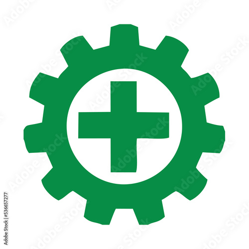 The green health icon with a gear wheel in the middle has a plus sign as a symbol of health. Editable health symbols