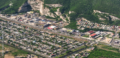 Aerial Bird's eye view of Jamaica parish of Saint Catherine or St. Catherine Portmore