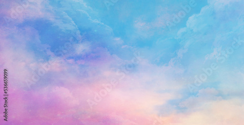 朝焼けの空の風景イラスト 水色 ピンク色