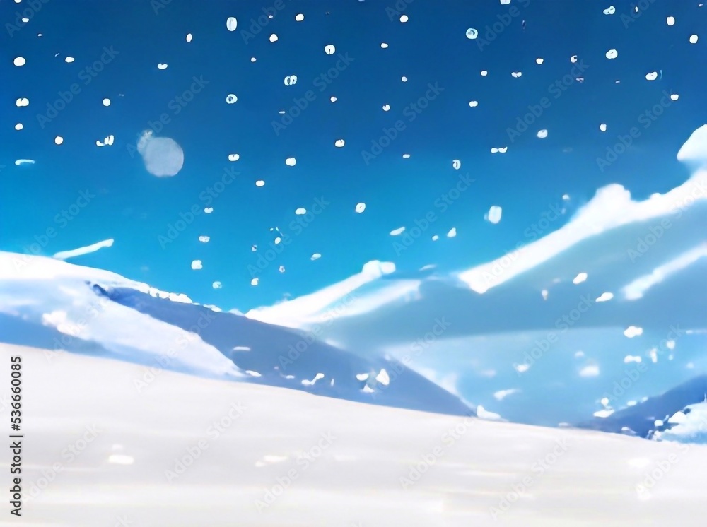 winter landscape with snow 2D anime background
