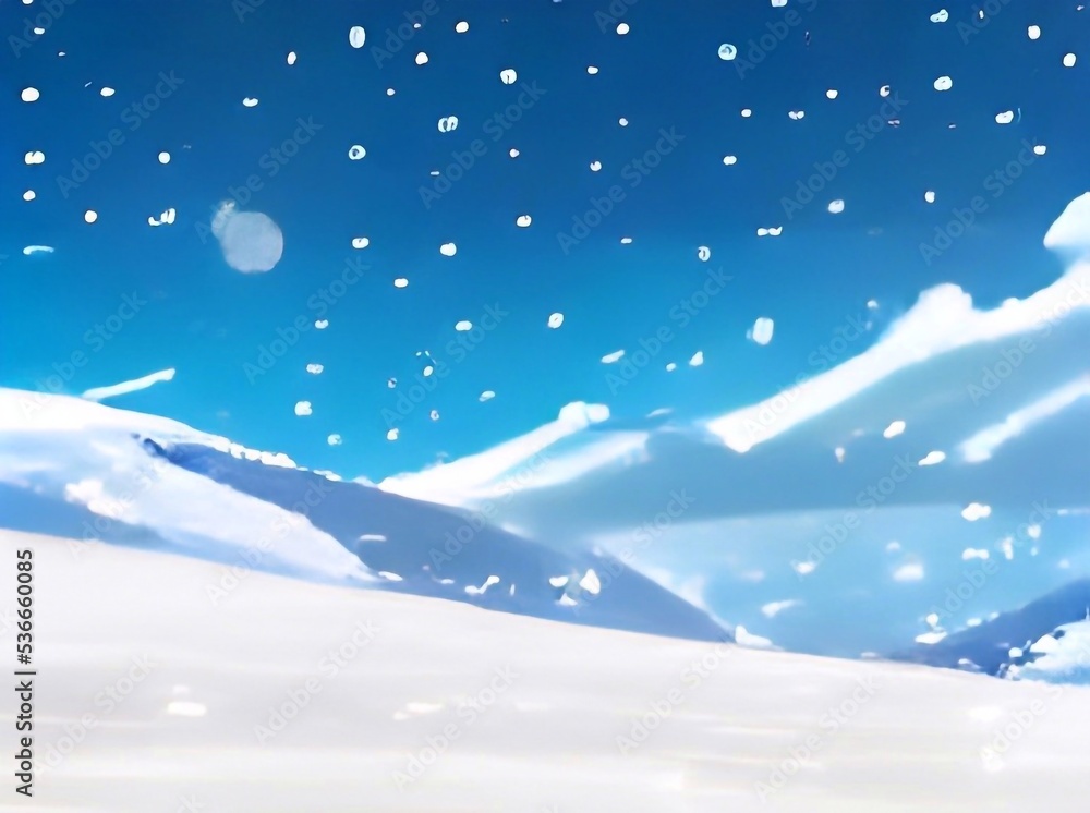 Fototapeta premium winter landscape with snow 2D anime background
