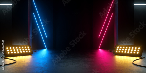 Wallpaper Mural Modern Sci Fi Futuristic Empty Stage Podium Underground Concrete Room Neon Light Luminous Glowing Lines With Spotlight Abstract Backgrounds 3d Rendering Illustration Torontodigital.ca