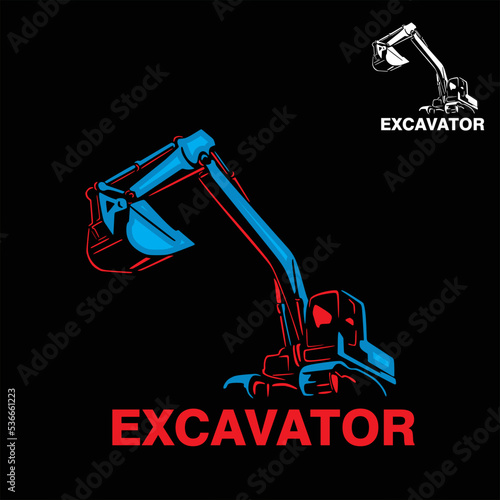 excavator abstract logo, silhouette of big machine vector illstrations
