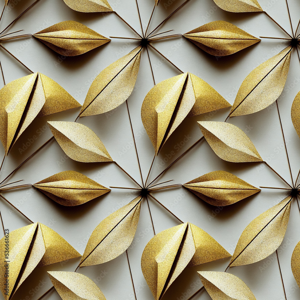 3D rendered Japanese zen style origami paper cut abstract seamless pattern, beige and gold paper, elegant noble tranquil atmosphere, can be used for banner background, wallpaper, card, invitation. 3D rendered Japanese zen style origami paper cut abstract seamless pattern, beige and gold paper, elegant noble tranquil atmosphere, can be used for banner background, wallpaper, card, invitation.