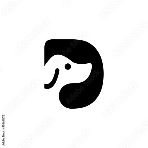 Letter D with Dog head logo design vector template