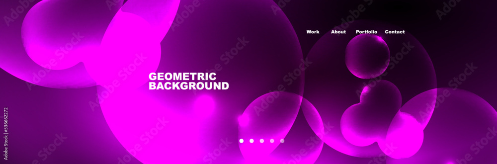 Obraz premium Shiny neon circles and bubbles, dark abstract background with blurred magic neon light, wallpaper design