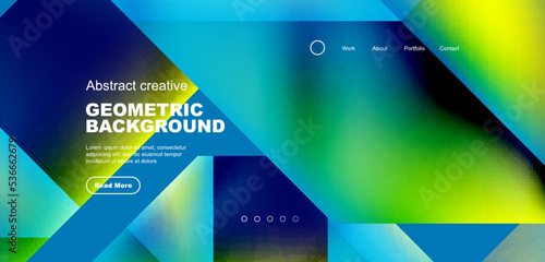 Triangles with fluid gradients, abstract landing page background. Minimal shapes composition for wallpaper, banner, background, leaflet, catalog, cover, flyer