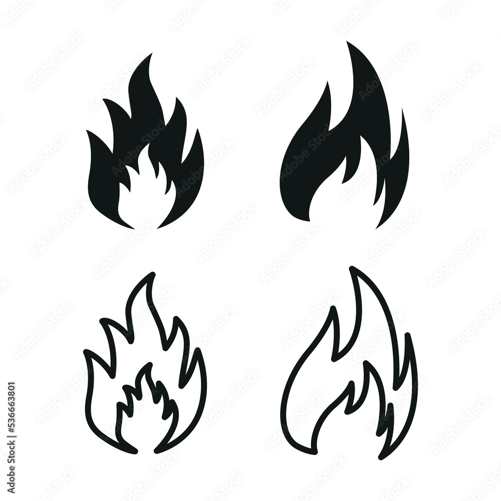 Fire Icon Set In Flat Style Vector Illustration. Fire Flame, Bonfire Symbols. Fire Icon Set In Flat Style Vector Illustration. Fire Flame, Bonfire Symbols.