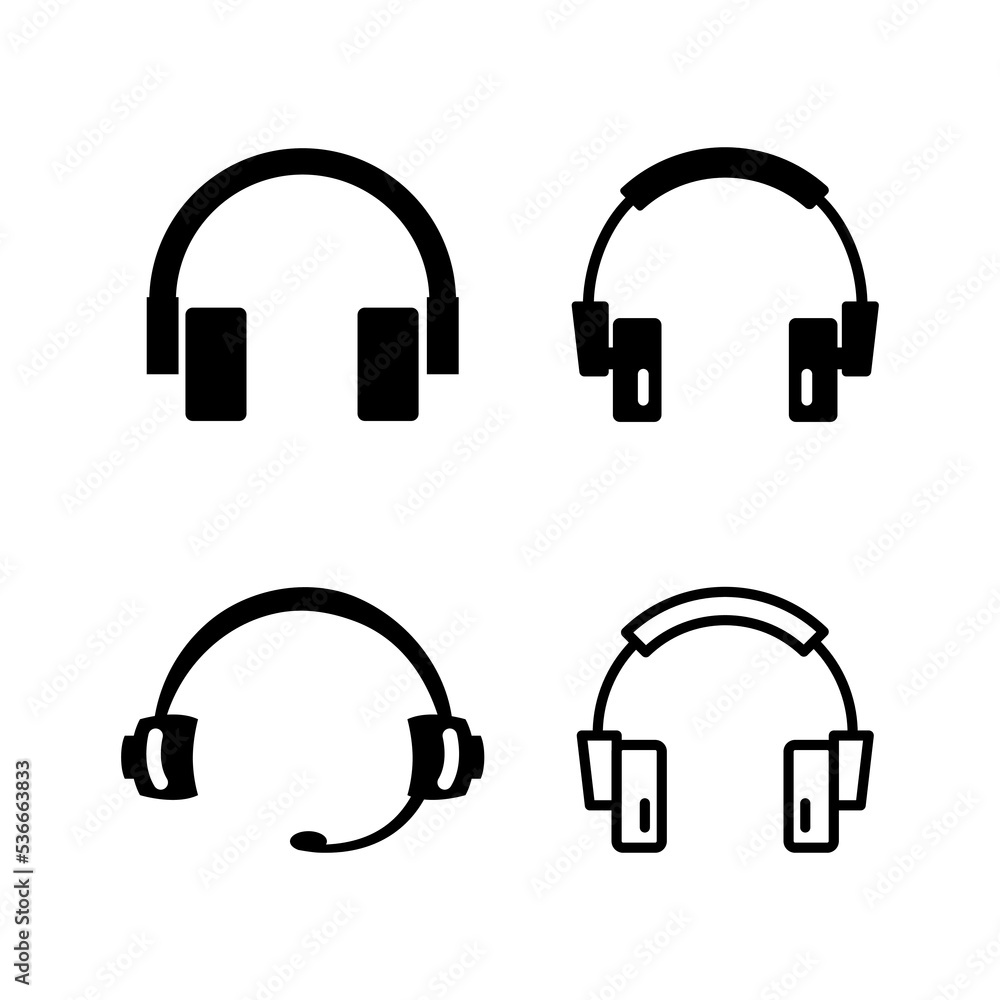 Headphone Icon Set In Flat Style. Headphone With Microphone Vector Illustration Headphone Icon Set In Flat Style. Headphone With Microphone Vector Illustration
