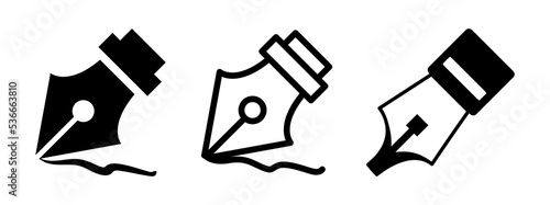 Fountain Pen Nib Icon Set In Flat Style Vector Illustration.