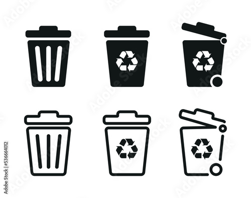 Recycle Bin Icons Set In Flat Style Vector Illustration. Trash Can, Dustbin, Delete, Bin Symbols