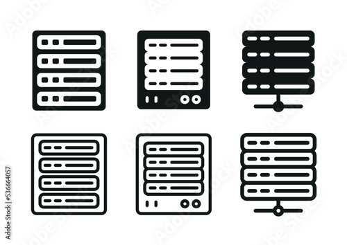 Server Icons Set In Flat Style Vector Illustration. Hosting, CDN, SSL, Data Server, Network Symbols