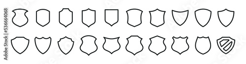 Vintage Shield Line Icons Set. Heraldic Shields, Security Shield, Protect Shield Collection