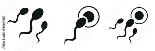 Human Sperm Icons Set In Flat Style Vector. Fertilization, Spermatozoon, Male Fertility Symbols