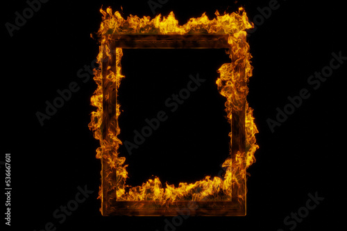 炎を上げて燃える長方形のフレームの3Dイラスト