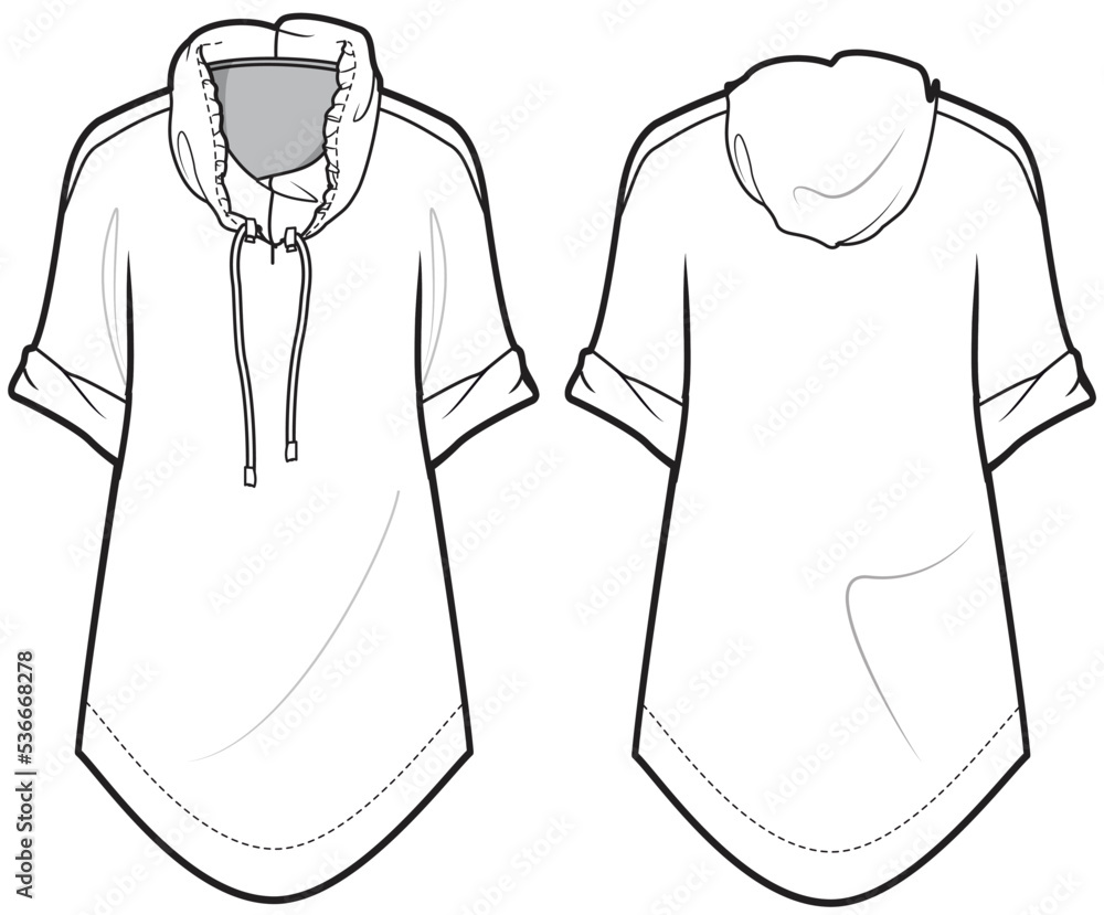 hoodie-short-sleeve-dress-front-and-back-view-fashion-illustration