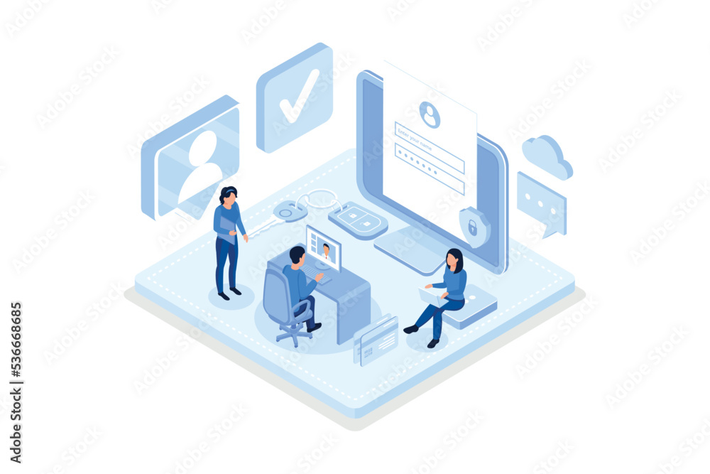 Character Hand holding Smartphone with Sms Authentication Key and typing Password on Laptop with Online Login Form on Screen. Secure User Authorization Concept, isometric vector modern illustration Character Hand holding Smartphone with Sms Authentication Key and typing Password on Laptop with Online Login Form on Screen. Secure User Authorization Concept, isometric vector modern illustration
