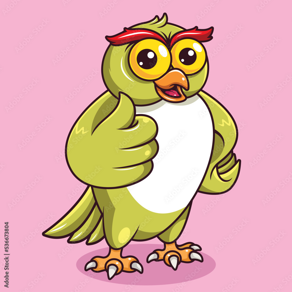 Cute owl giving thumbs up with cheerful face cartoon illustration