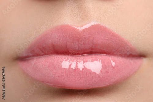 Closeup view of woman with beautiful full lips