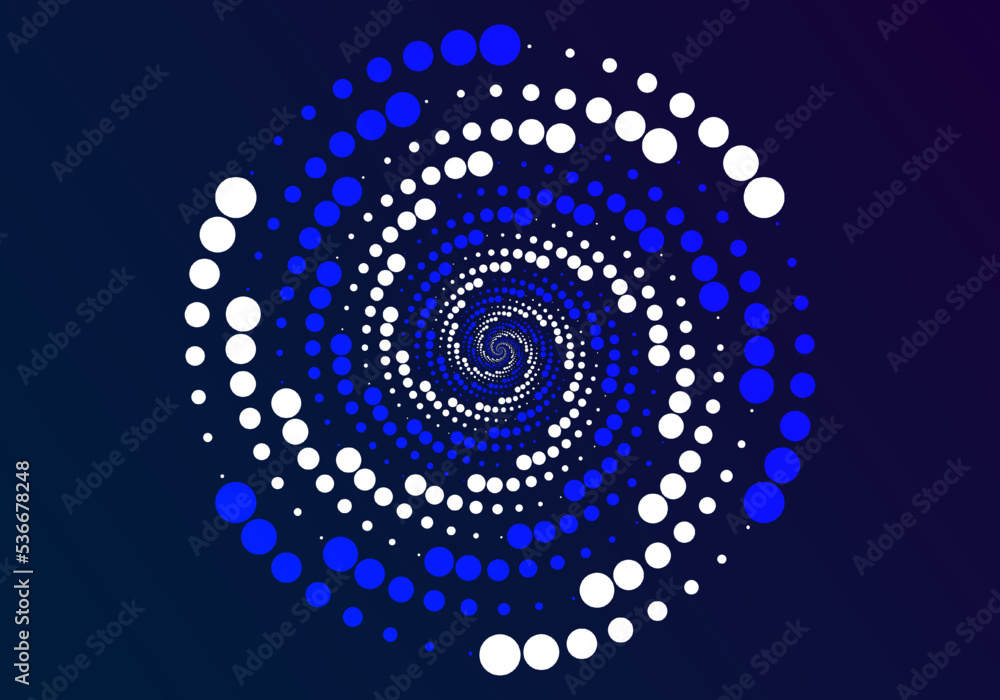 Naklejka premium abstract circle, using dots arranged in circles of various sizes, repetitively rotated, mainly used in blue and white.
