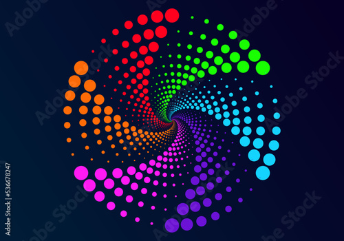 abstract circle Use dots to form circles of various sizes, spiraling repeatedly, colorfull