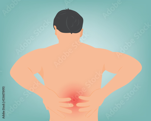 A handsome young man suffering from back and neck pain and health problems. Musculoskeletal.