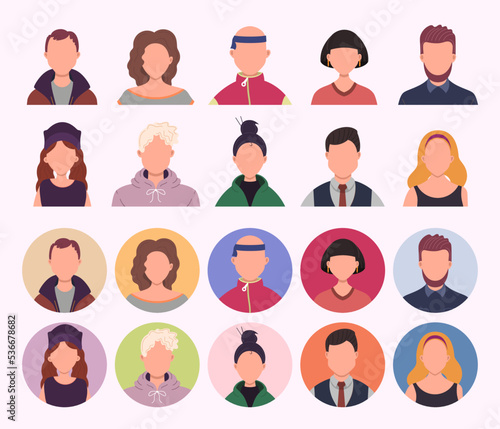 Set of people avatars vector illustration. Different human face icons. Male and female characters. 

