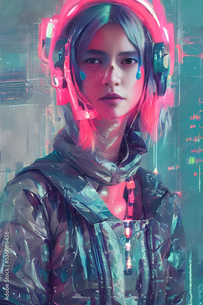 Portrait of a Japanese woman, wearing a futuristic