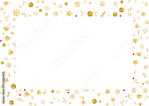 Transparent Christmas frame border with different decorations and ornaments