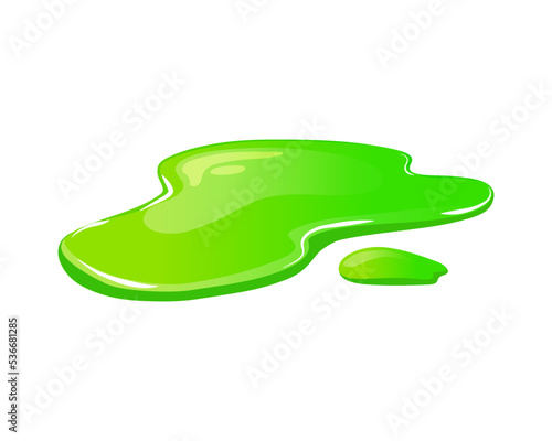 Green slime spill on a white isolated background. Goo blob puddle mucus. Vector cartoon illustration. 