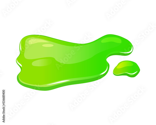 Green slime spill on a white isolated background. Goo blob puddle mucus. Vector cartoon illustration. 