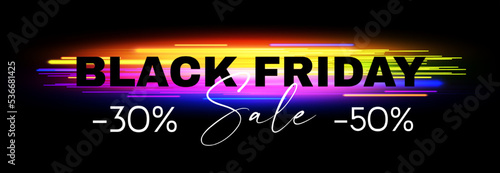 Black friday sale banner with colorful neon light effect