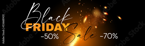 Black friday sale banner with buring fire.