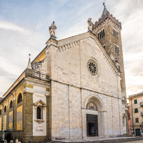 View att he Cathedral of Santa Maria Assunta in the streets of Sarzana - Italy