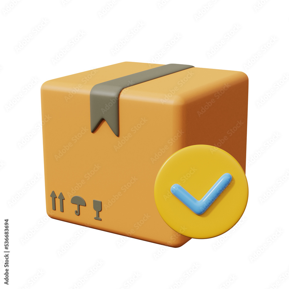 Delivery box with check mark. Parcel Security. 3d render Delivery box with check mark. Parcel Security. 3d render