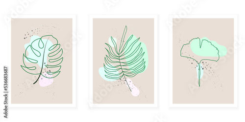 Tropical Green Botanical Leaf Art Illustration Is Vector with abstract shapes that Can be used as a wall picture or wallpaper.
