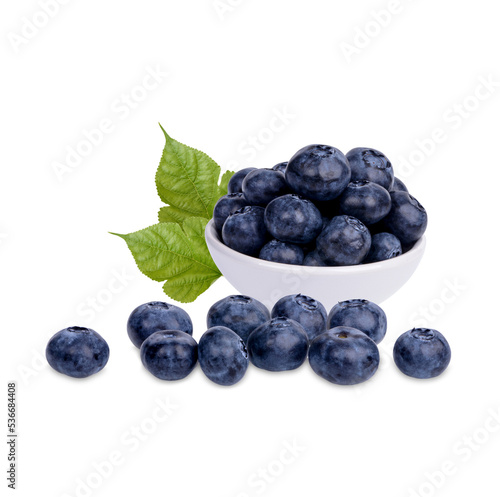 Fresh blueberry with leaves isolated on transparent background. (.PNG)