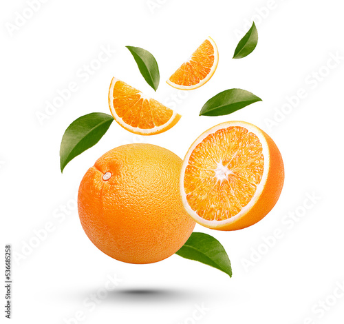Photographie Fresh orange with leaves isolated on transparent background