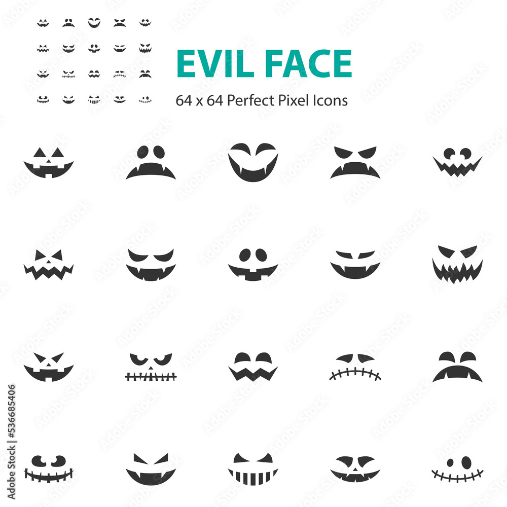 set of evil face icon, halloween, scary set of evil face icon, halloween, scary