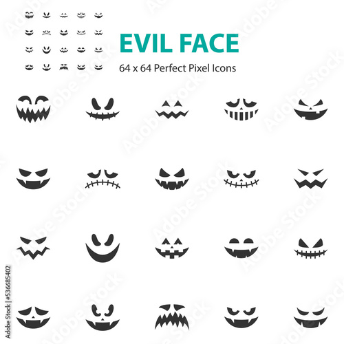 set of evil face icon, halloween, scary © kornkun
